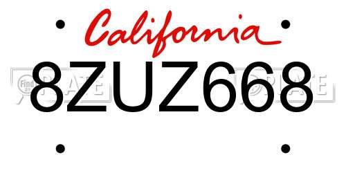8ZUZ668 California License Plate