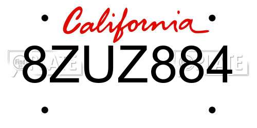8ZUZ884 California License Plate