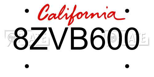 8ZVB600 California License Plate