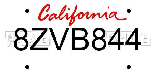 8ZVB844 California License Plate