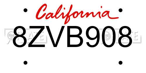 8ZVB908 California License Plate
