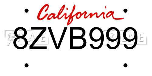 8ZVB999 California License Plate