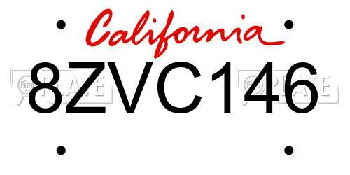 8ZVC146 California License Plate