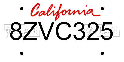 8ZVC325 California License Plate