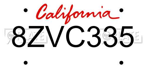 8ZVC335 California License Plate