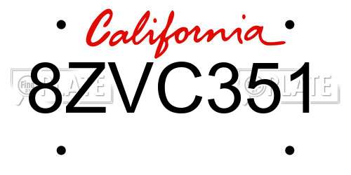 8ZVC351 California License Plate