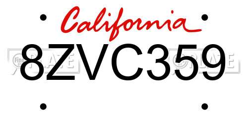 8ZVC359 California License Plate