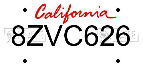 8ZVC626 California License Plate