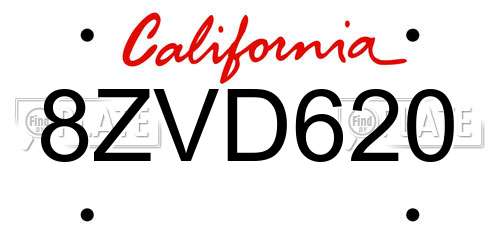 8ZVD620 California License Plate