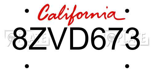 8ZVD673 California License Plate