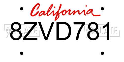 8ZVD781 California License Plate