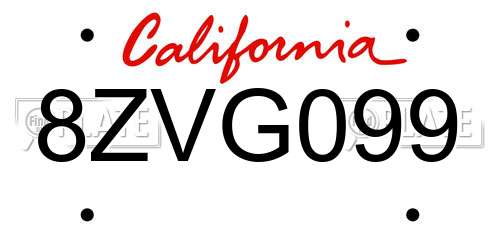 8ZVG099 California License Plate
