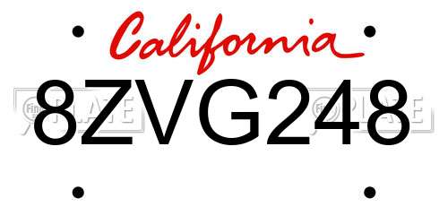8ZVG248 California License Plate