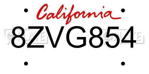 8ZVG854 California License Plate