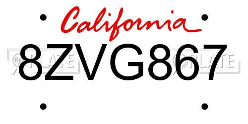 8ZVG867 California License Plate