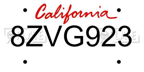 8ZVG923 California License Plate