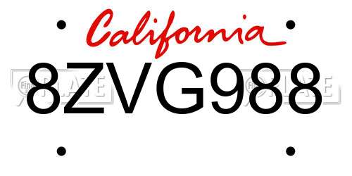 8ZVG988 California License Plate