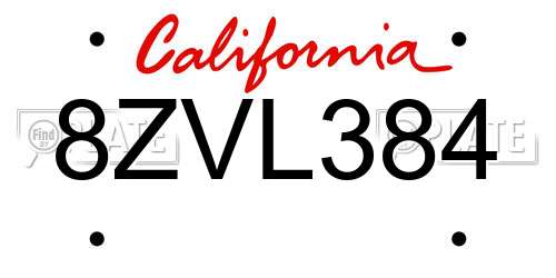 8ZVL384 California License Plate