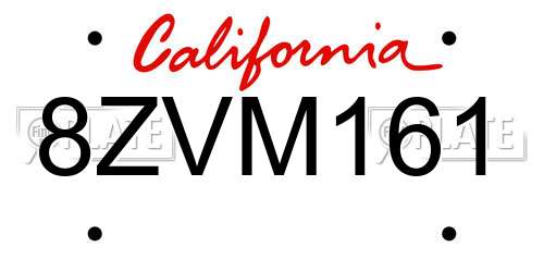 8ZVM161 California License Plate