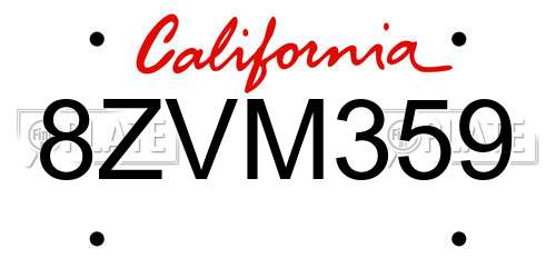 8ZVM359 California License Plate
