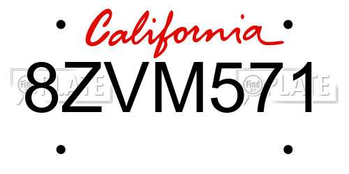 8ZVM571 California License Plate