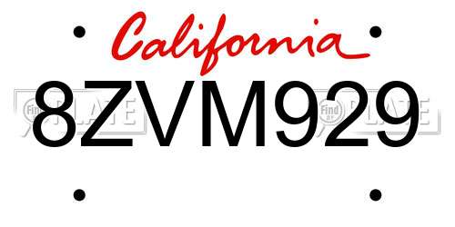8ZVM929 California License Plate