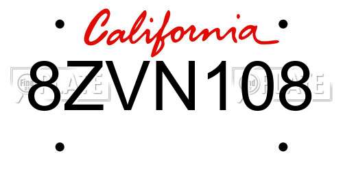 8ZVN108 California License Plate