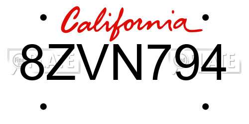 8ZVN794 California License Plate