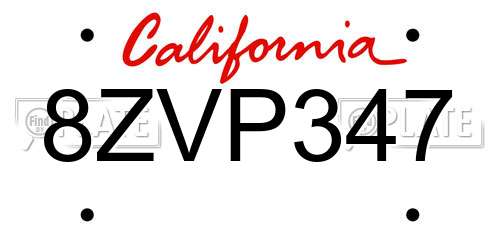 8ZVP347 California License Plate