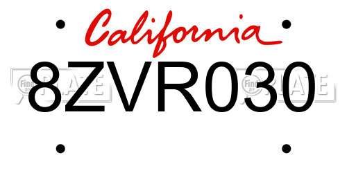 8ZVR030 California License Plate