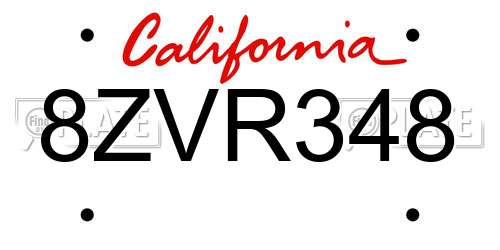 8ZVR348 California License Plate