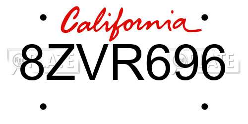 8ZVR696 California License Plate