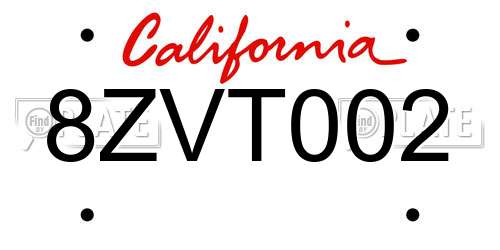 8ZVT002 California License Plate