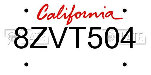 8ZVT504 California License Plate