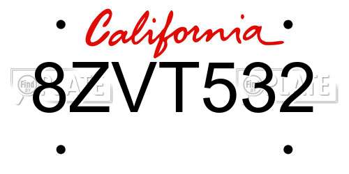 8ZVT532 California License Plate