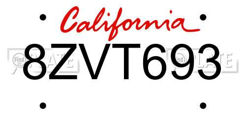 8ZVT693 California License Plate
