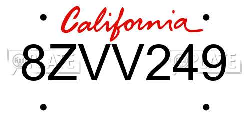 8ZVV249 California License Plate