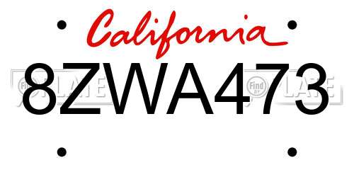 8ZWA473 California License Plate