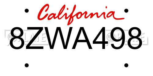 8ZWA498 California License Plate