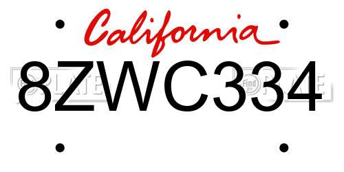 8ZWC334 California License Plate