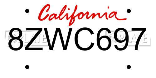 8ZWC697 California License Plate