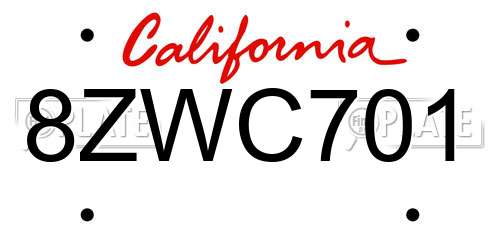 8ZWC701 California License Plate