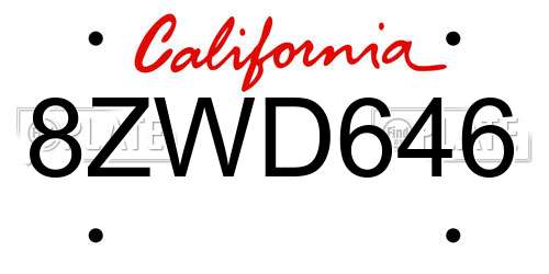 8ZWD646 California License Plate