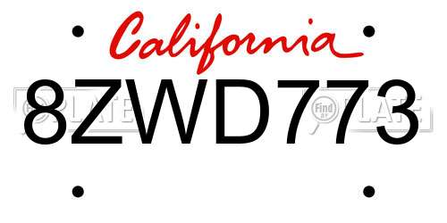 8ZWD773 California License Plate