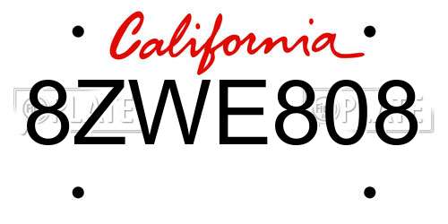 8ZWE808 California License Plate