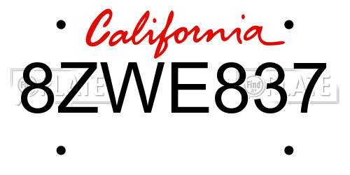 8ZWE837 California License Plate