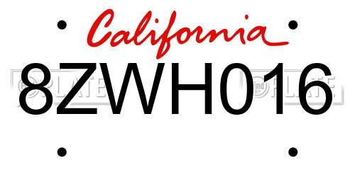 8ZWH016 California License Plate