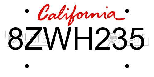 8ZWH235 California License Plate