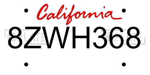 8ZWH368 California License Plate