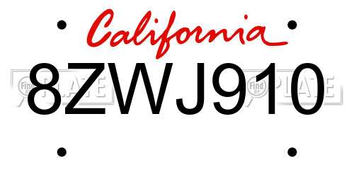 8ZWJ910 California License Plate